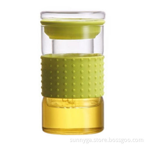 Double wall glass with infuser and silicone band